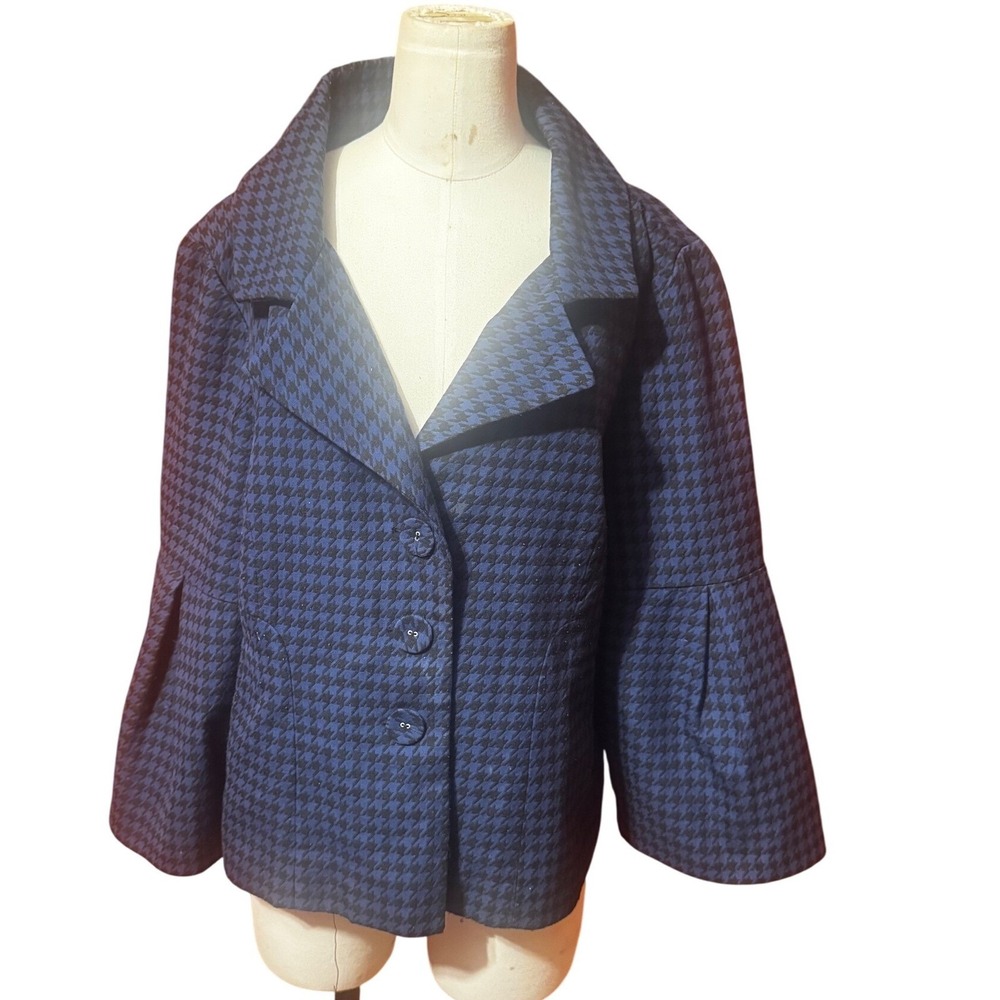 LAL (Live A Little) Cropped 3/4 Bell Sleeve Black/Blue Plaid Jacket Size XL